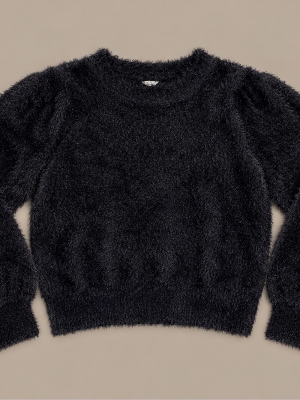 Anthropologie LILI SIDONIO Black Fuzzy Crewneck Sweater - Cozy Textured cropped